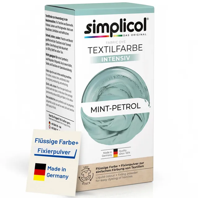 simplicol Textilfarbe intensiv Mint-Petrol – Waschmaschinenfarbe mit Fixierpulver