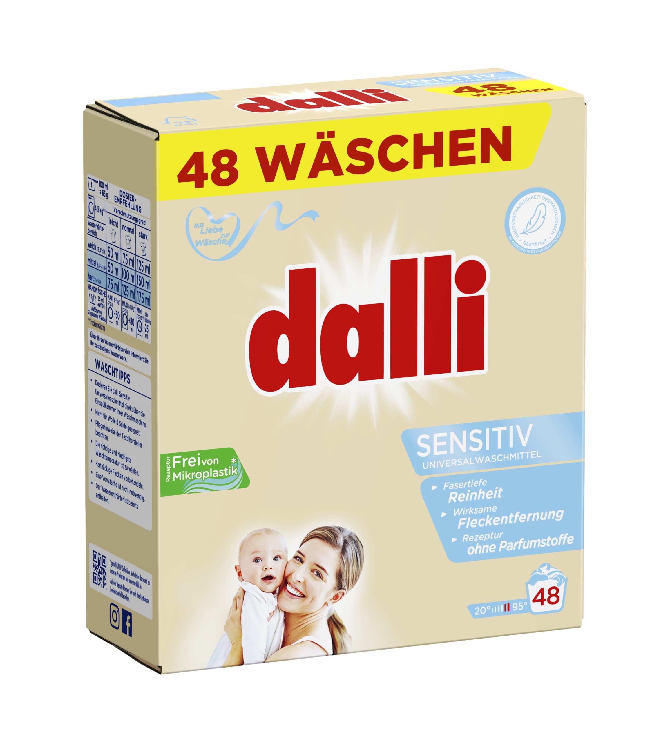 dalli-sensitiv-pulver-vollwaschmittel-unparf-miert-48-waschladungen-3-12-kg image 1