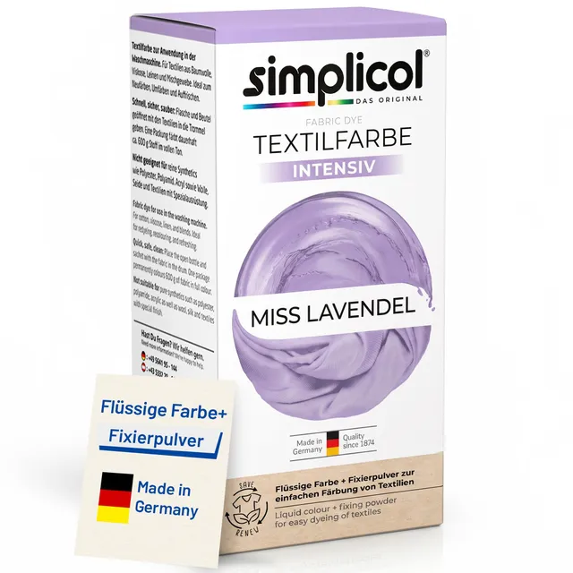 simplicol Textilfarbe intensiv Miss Lavendel – Waschmaschinenfarbe mit Fixierpulver